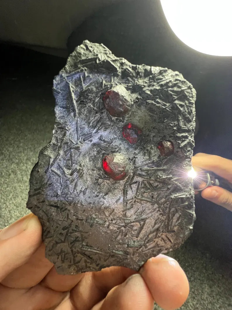 Red Garnet Crystals on Graphite from Massachusetts, USA - 71 Grams
