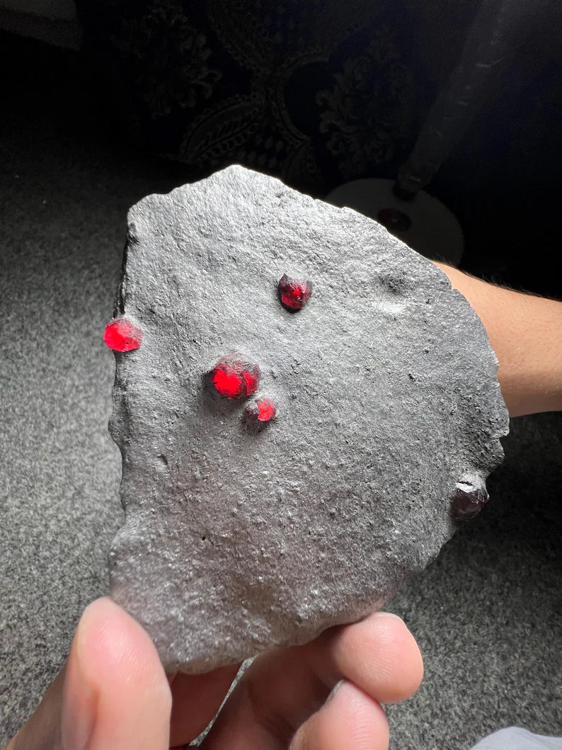 Red Garnet Crystals on Graphite from Massachusetts, USA - 61 Grams