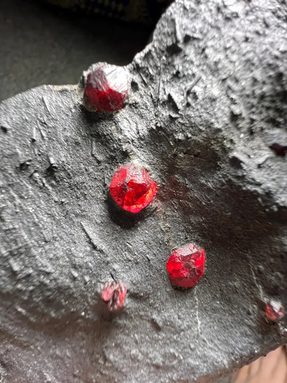 Red Garnet Crystals on Graphite from Massachusetts, USA - 66 Grams