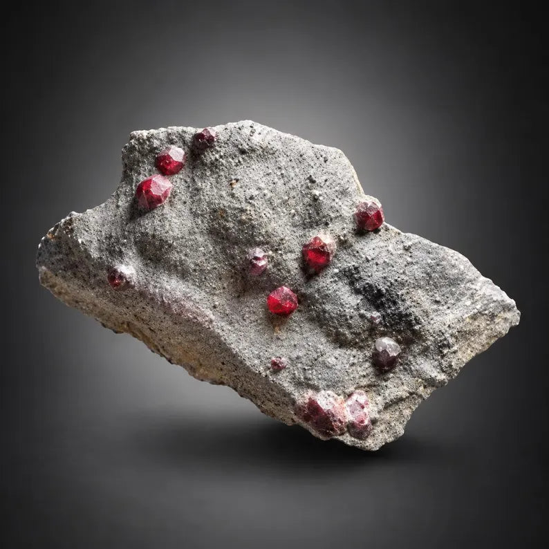 Red Garnet Crystals on Graphite from Massachusetts, USA - 66 Grams