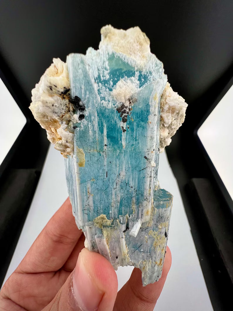 Blue Aquamarine Crystal with Albite from Pakistan - 131 Grams