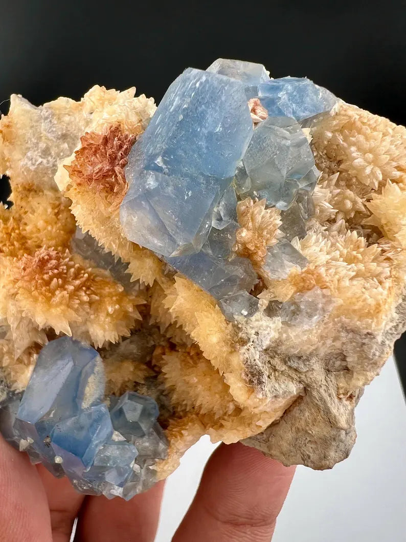 Blue Celetine Crystals with Yellow Calcite from Afghanistan - 170 Grams