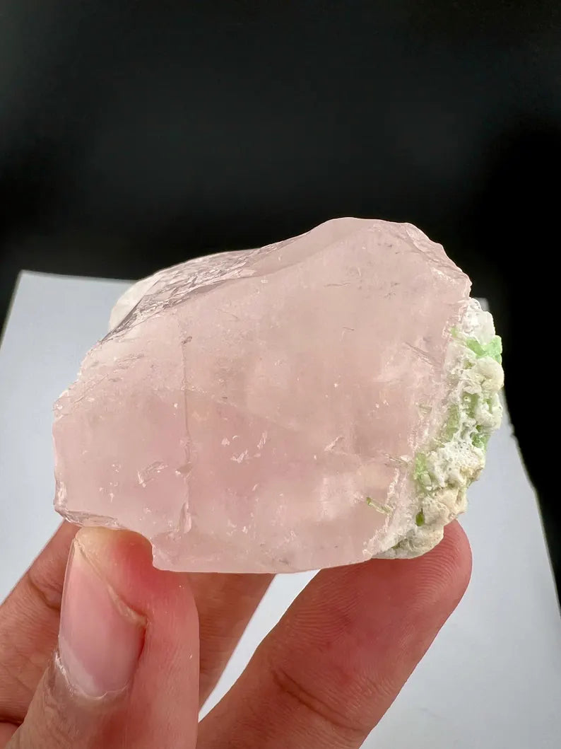 Pink Morganite Crystal with Green Tourmalines from Afghanistan - 107 Grams