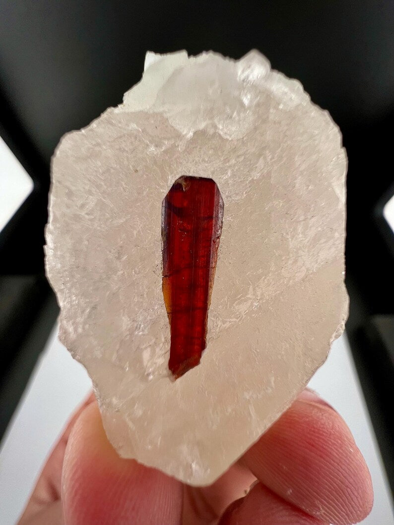 Red Tantalite Crystal on Quartz from Afghanistan - 50 Grams