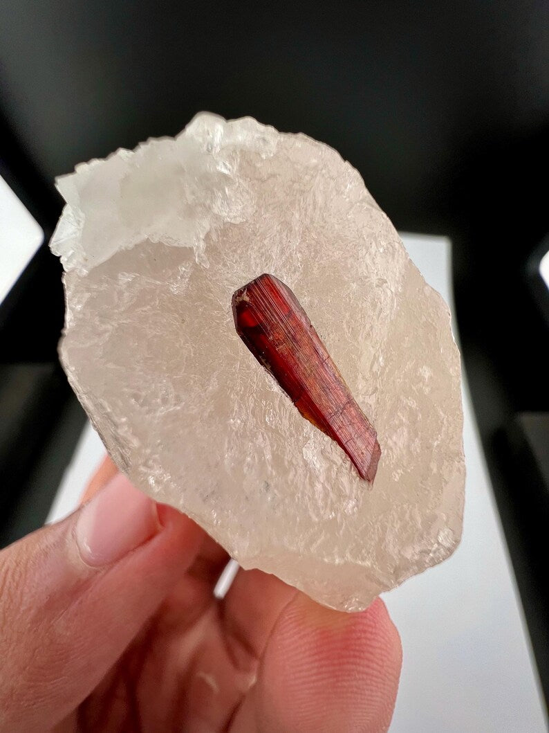 Red Tantalite Crystal on Quartz from Afghanistan - 50 Grams