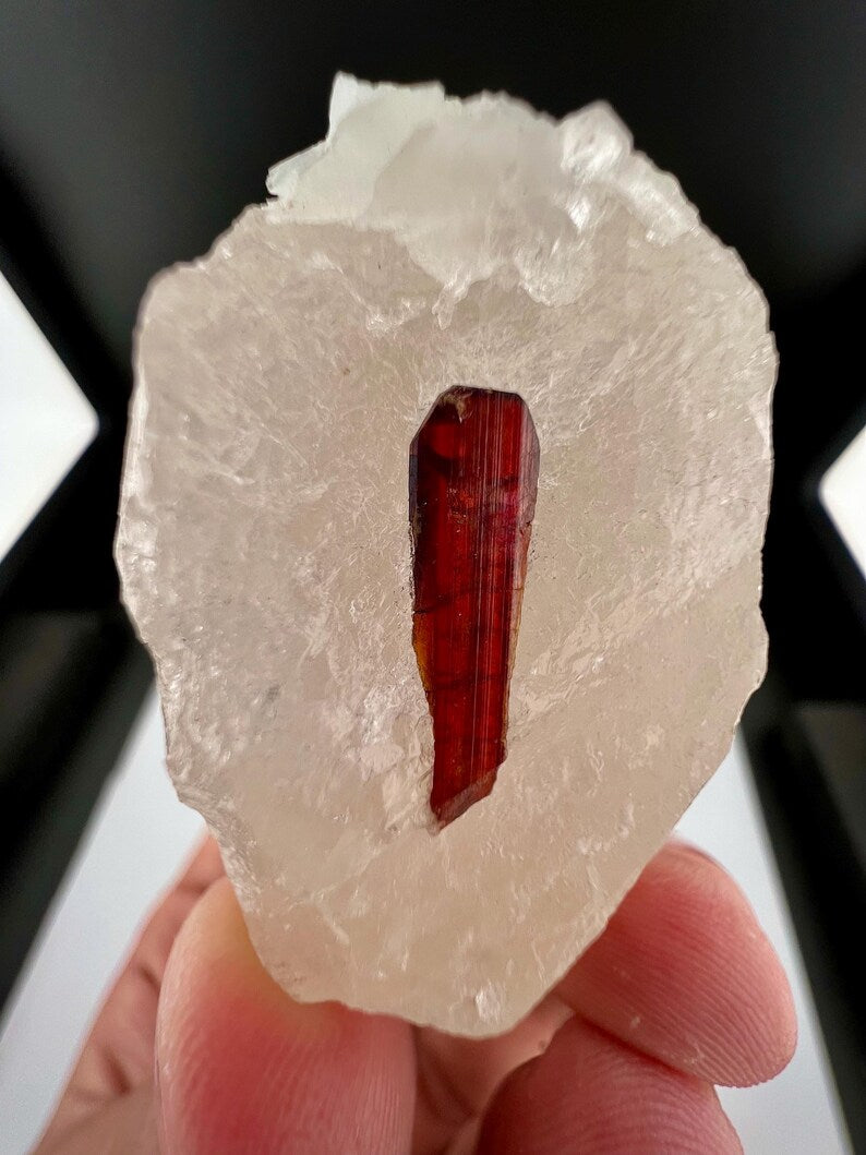 Red Tantalite Crystal on Quartz from Afghanistan - 50 Grams