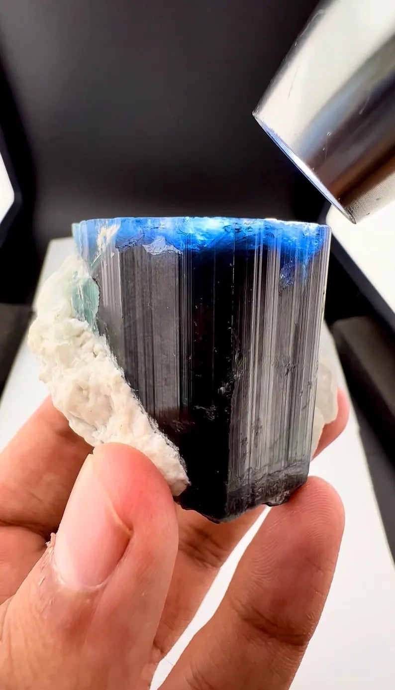 Blue Cap Tourmaline Crystal from Afghanistan - 130 Grams
