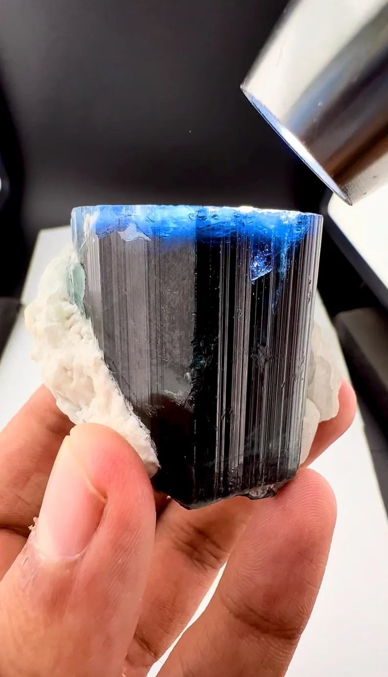 Blue Cap Tourmaline Crystal from Afghanistan - 130 Grams