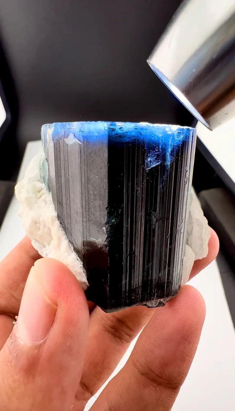 Blue Cap Tourmaline Crystal from Afghanistan - 130 Grams