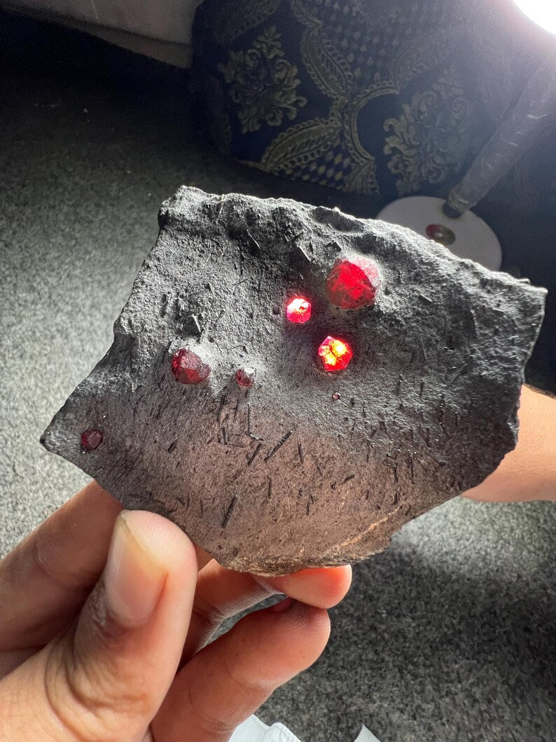 Red Garnet Crystals on Graphite from Massachusetts, USA - 62 Grams