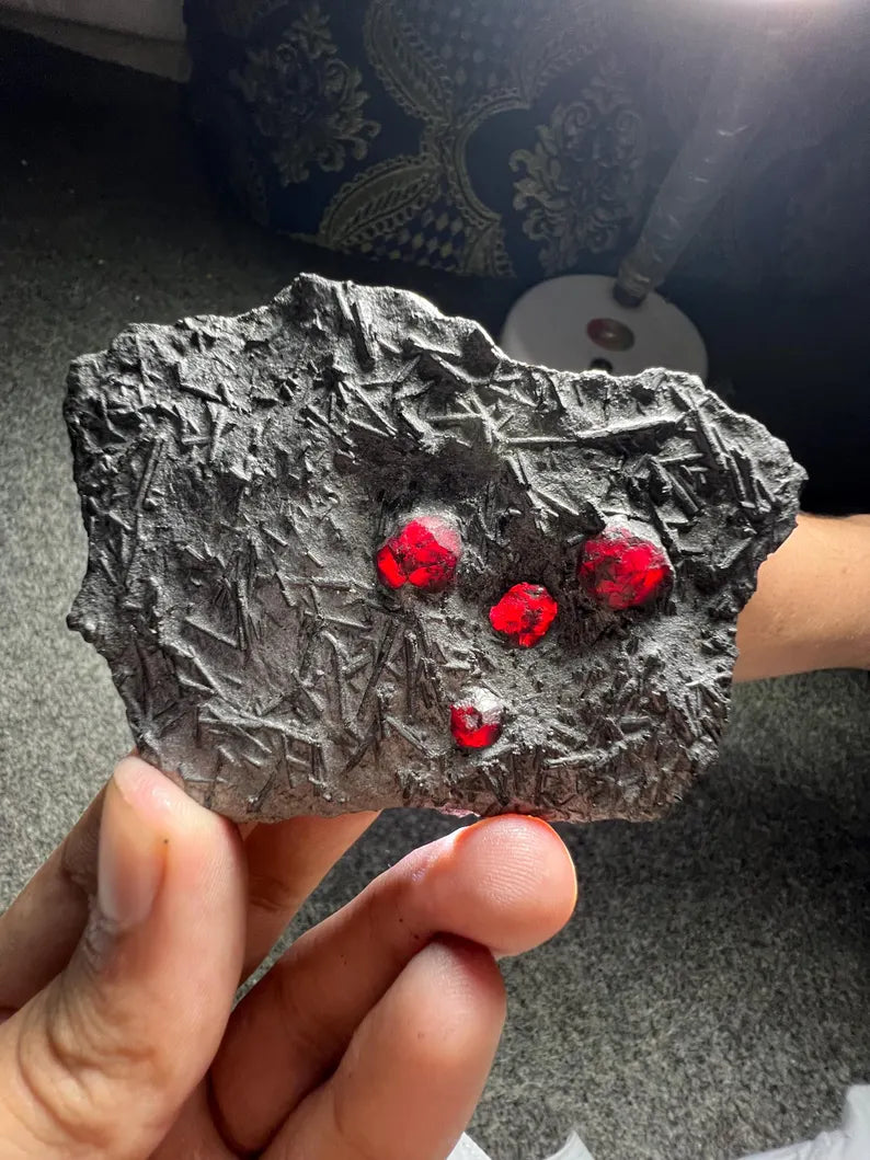 Red Garnet Crystals on Graphite from Massachusetts, USA - 71 Grams