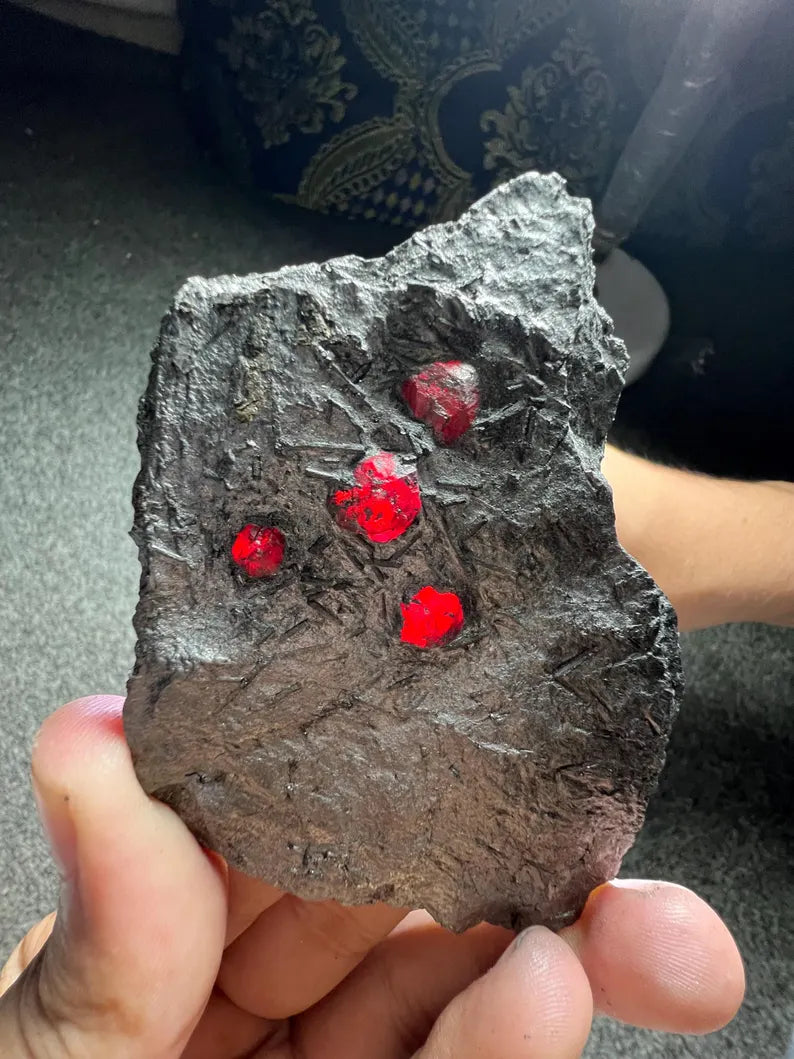 Red Garnet Crystals on Graphite from Massachusetts, USA - 71 Grams