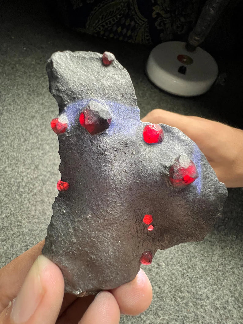 Red Garnet Crystals on Graphite from Massachusetts, USA - 55 Grams