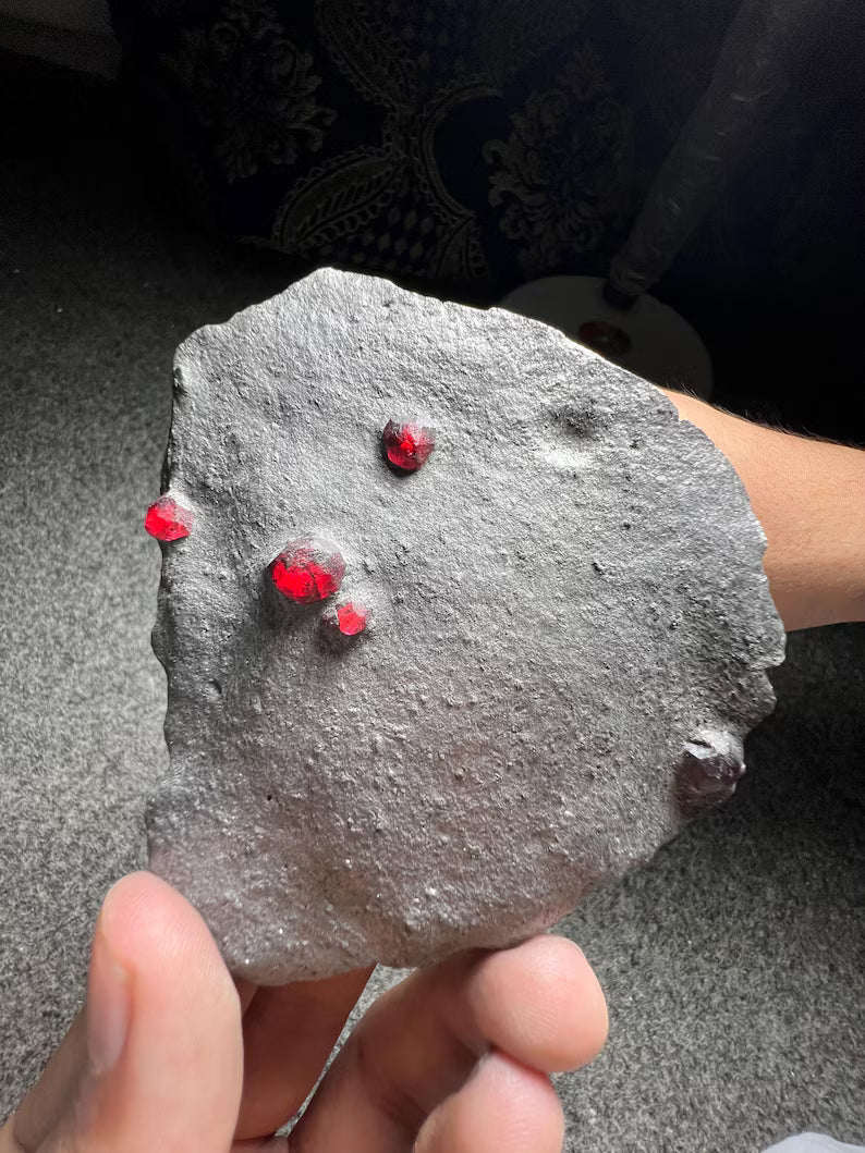 Red Garnet Crystals on Graphite from Massachusetts, USA - 61 Grams