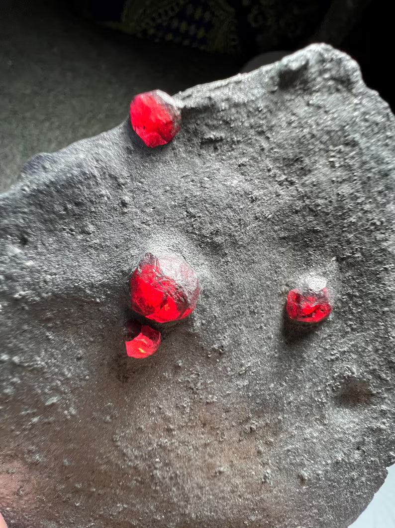 Red Garnet Crystals on Graphite from Massachusetts, USA - 61 Grams