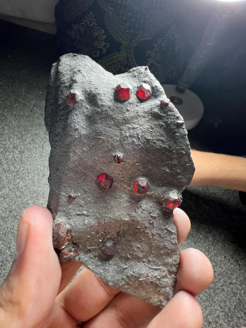 Red Garnet Crystals on Graphite from Massachusetts, USA - 66 Grams