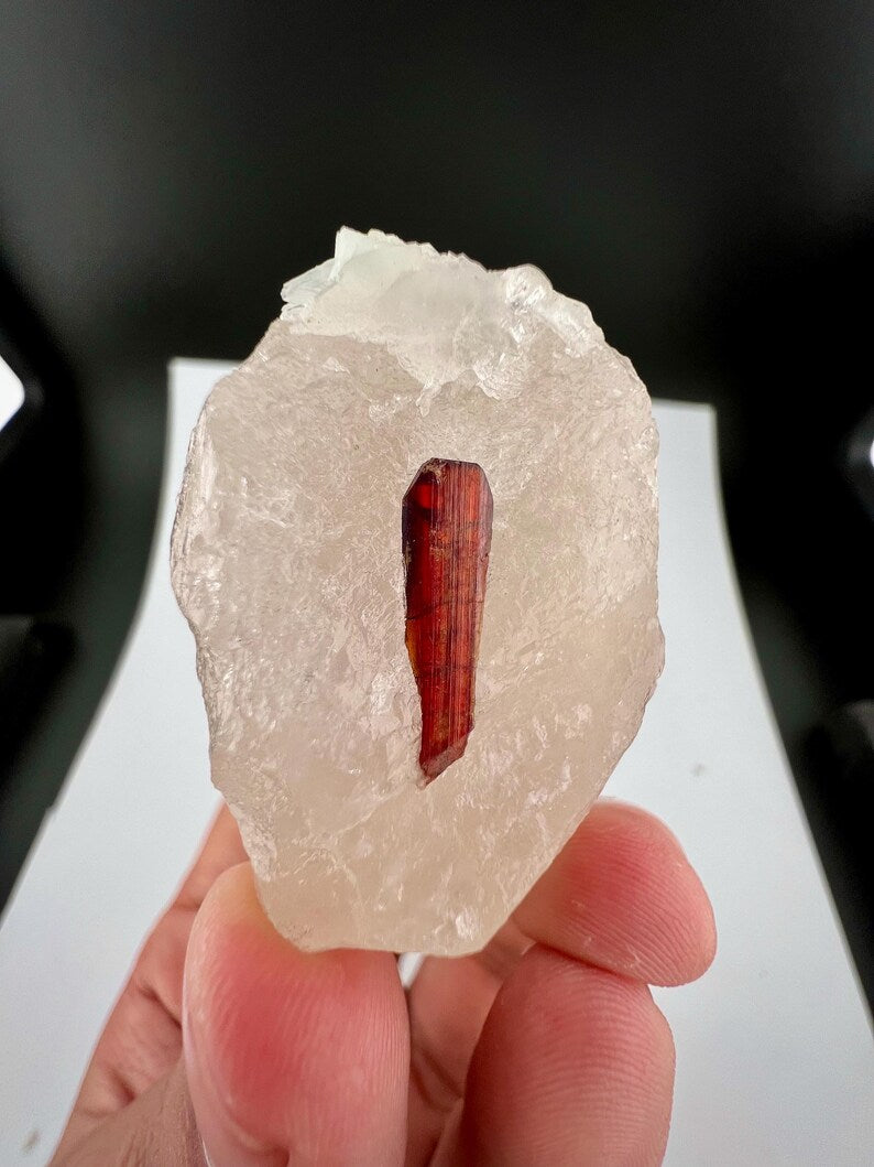 Red Tantalite Crystal on Quartz from Afghanistan - 50 Grams