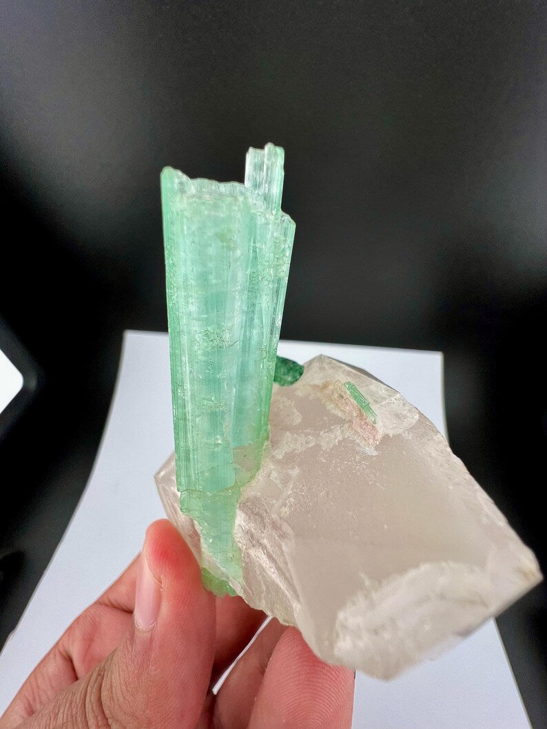 Green Tourmaline Crystals on Quartz from Afghanistan - 113 Grams