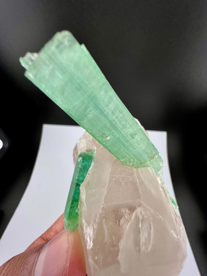 Green Tourmaline Crystals on Quartz from Afghanistan - 113 Grams