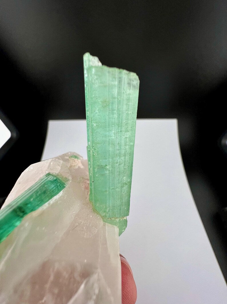 Green Tourmaline Crystals on Quartz from Afghanistan - 113 Grams