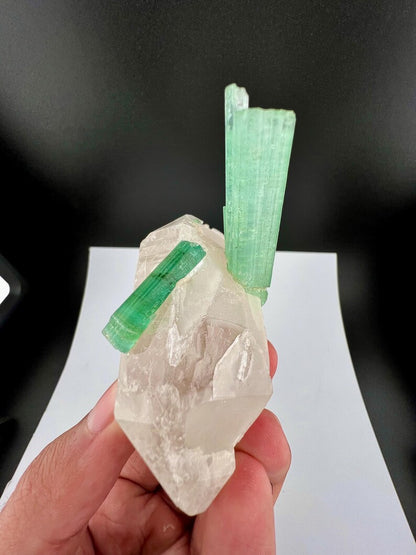 Green Tourmaline Crystals on Quartz from Afghanistan - 113 Grams