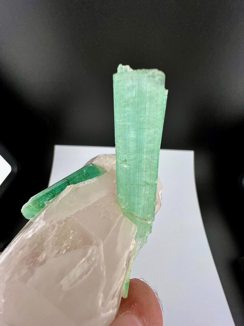 Green Tourmaline Crystals on Quartz from Afghanistan - 113 Grams