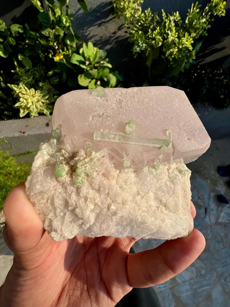 Pink Morganite with Tourmalines from Afghanistan - 250 Grams