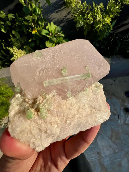 Pink Morganite with Tourmalines from Afghanistan - 250 Grams