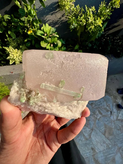 Pink Morganite with Tourmalines from Afghanistan - 250 Grams