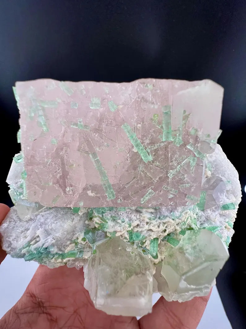 Pink Morganite with Tourmalines, Quartz and Albite from Afghanistan - 337 Grams