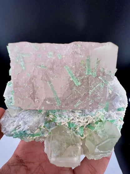 Pink Morganite with Tourmalines, Quartz and Albite from Afghanistan - 337 Grams