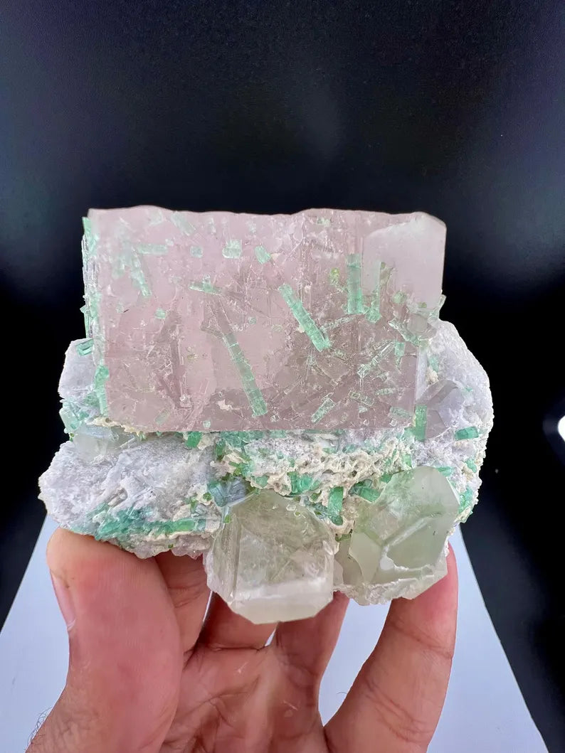Pink Morganite with Tourmalines, Quartz and Albite from Afghanistan - 337 Grams