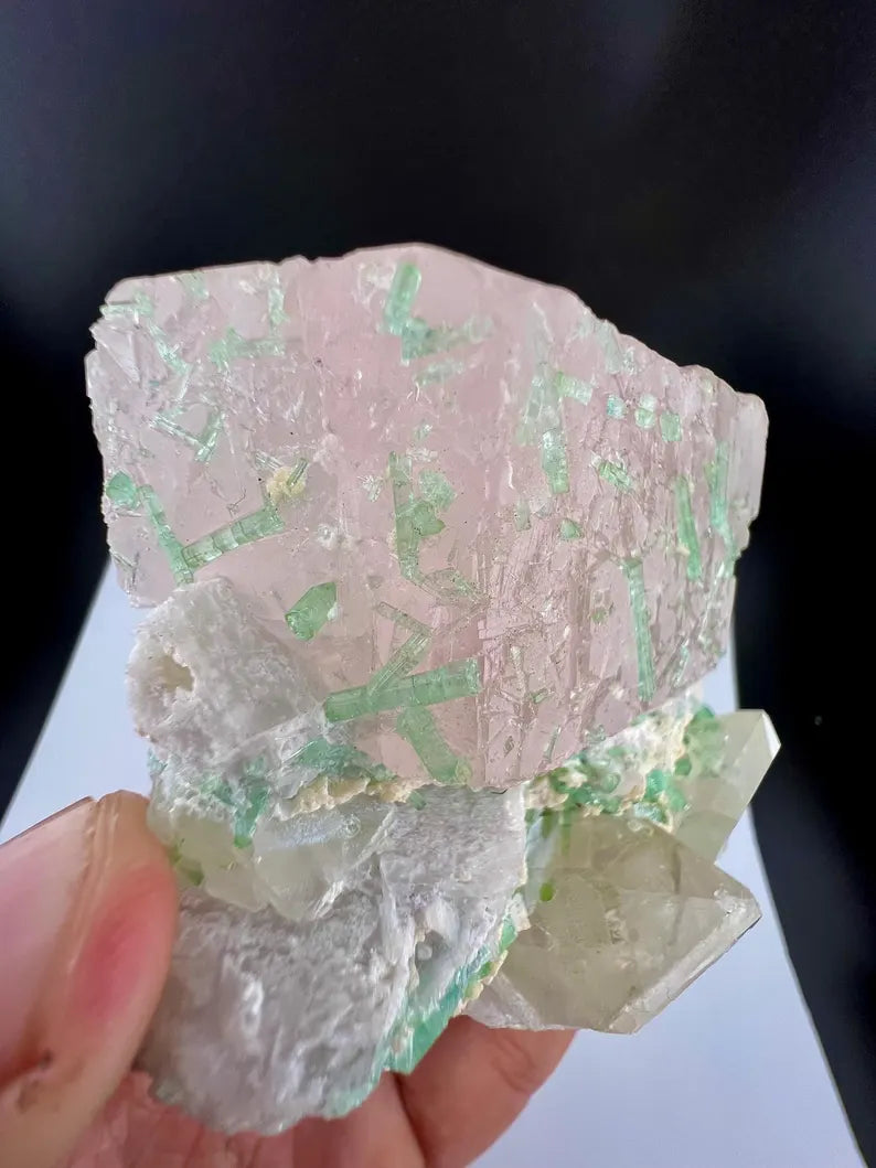 Pink Morganite with Tourmalines, Quartz and Albite from Afghanistan - 337 Grams