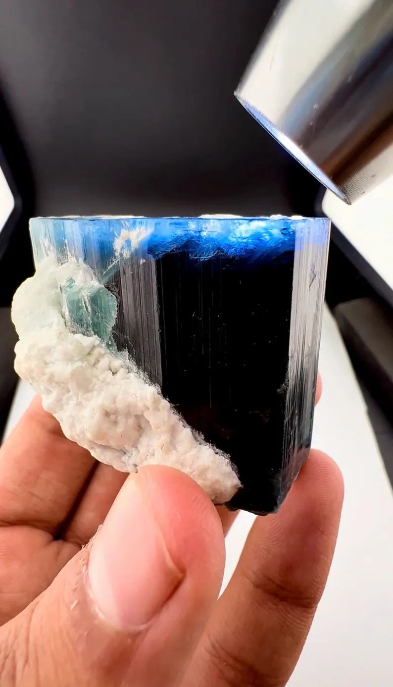 Blue Cap Tourmaline Crystal from Afghanistan - 130 Grams