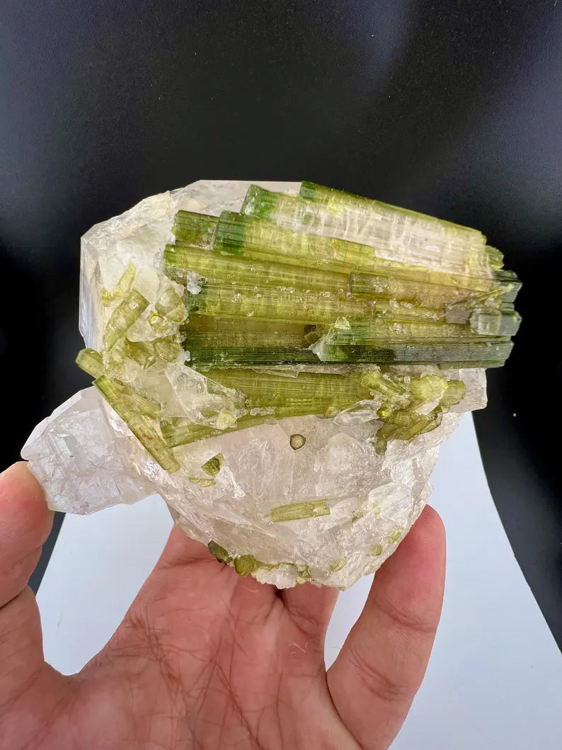 Green Tourmaline Bunch on Quartz from Skardu Pakistan - 650 Grams
