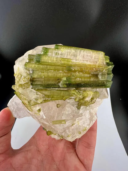 Green Tourmaline Bunch on Quartz from Skardu Pakistan - 650 Grams