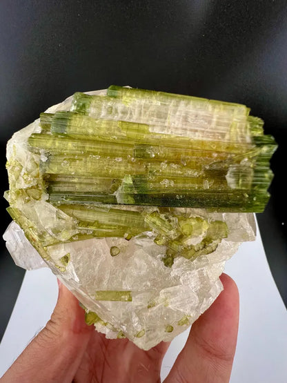 Green Tourmaline Bunch on Quartz from Skardu Pakistan - 650 Grams