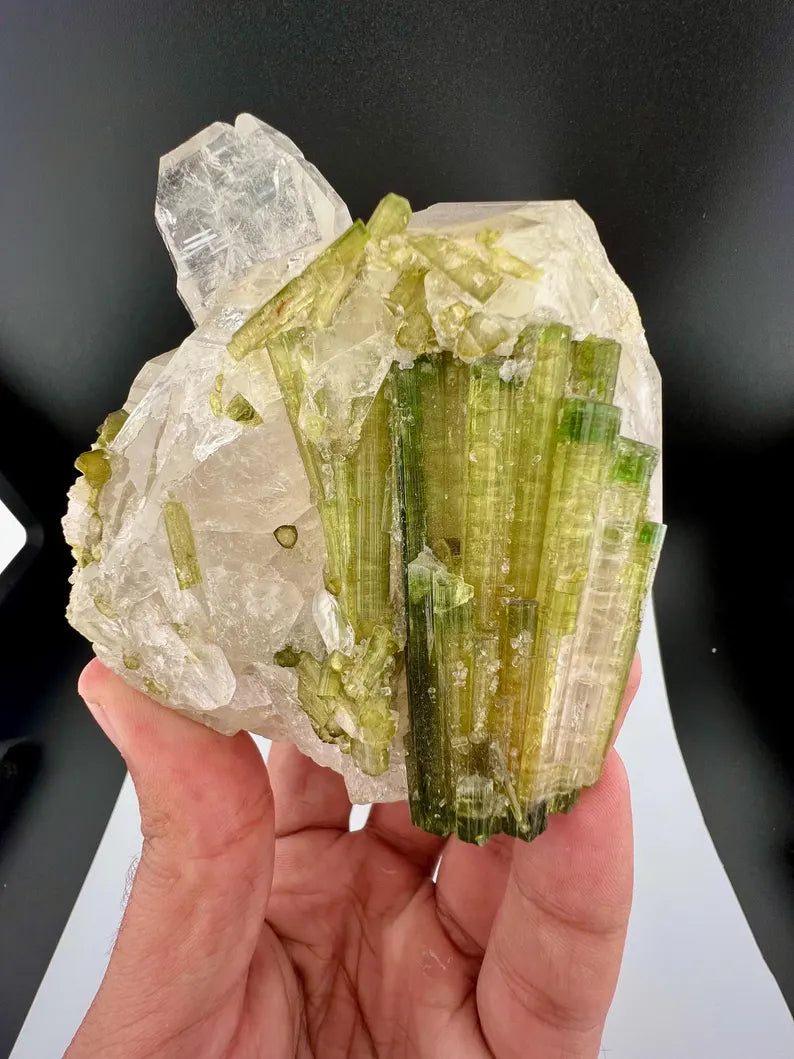 Green Tourmaline Bunch on Quartz from Skardu Pakistan - 650 Grams
