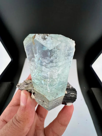 Blue Aquamarine Crystal on Schorl Tourmaline from Skardu Pakistan - 121 Grams