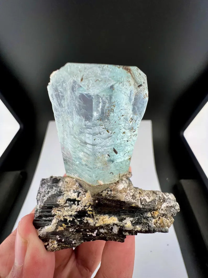 Blue Aquamarine Crystal on Schorl Tourmaline from Skardu Pakistan - 121 Grams