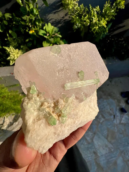 Pink Morganite with Tourmalines from Afghanistan - 250 Grams