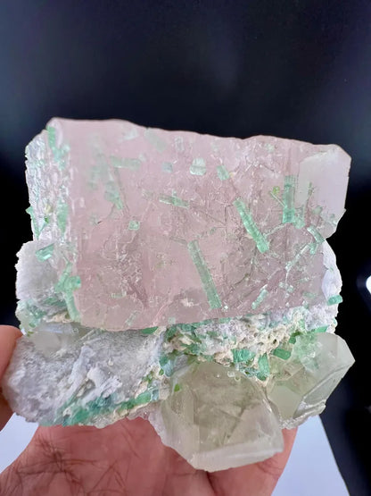 Pink Morganite with Tourmalines, Quartz and Albite from Afghanistan - 337 Grams