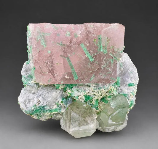 Pink Morganite with Tourmalines, Quartz and Albite from Afghanistan - 337 Grams