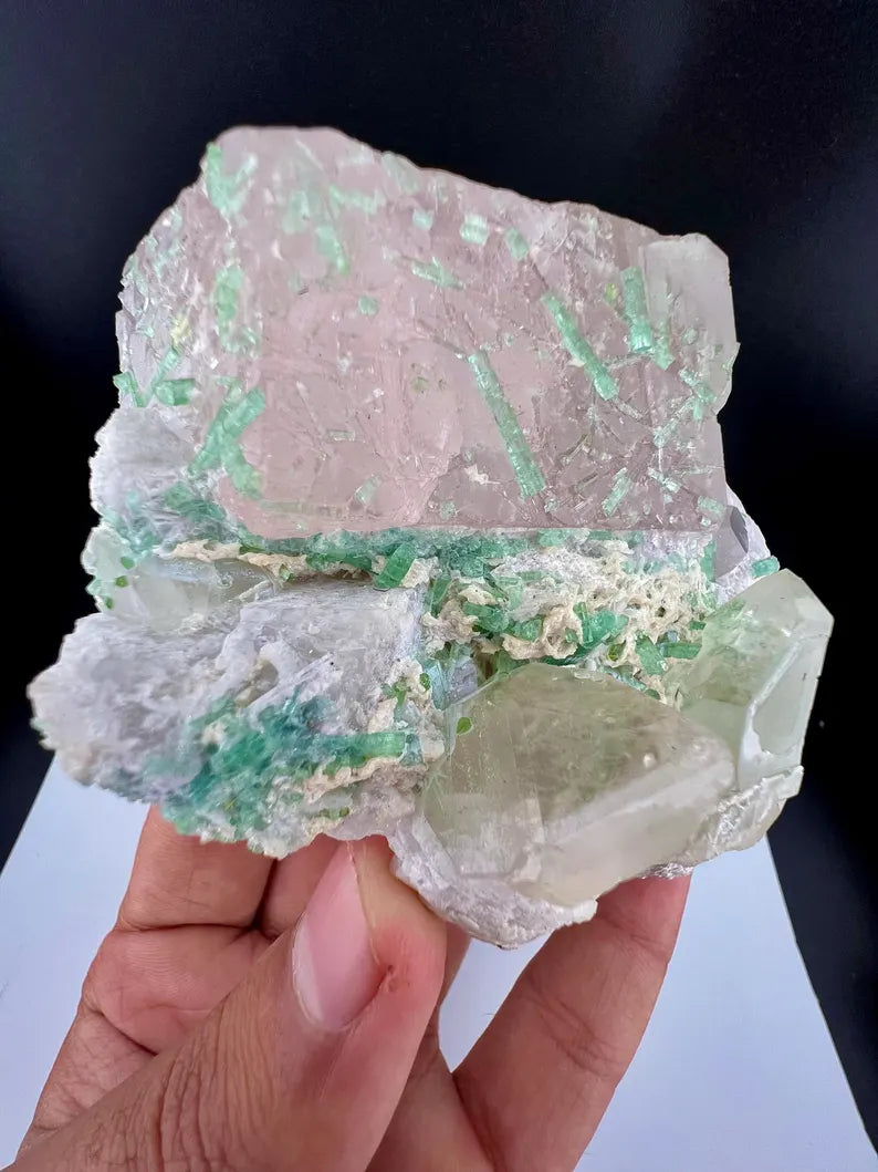 Pink Morganite with Tourmalines, Quartz and Albite from Afghanistan - 337 Grams