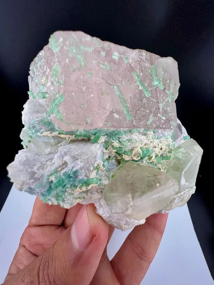 Pink Morganite with Tourmalines, Quartz and Albite from Afghanistan - 337 Grams