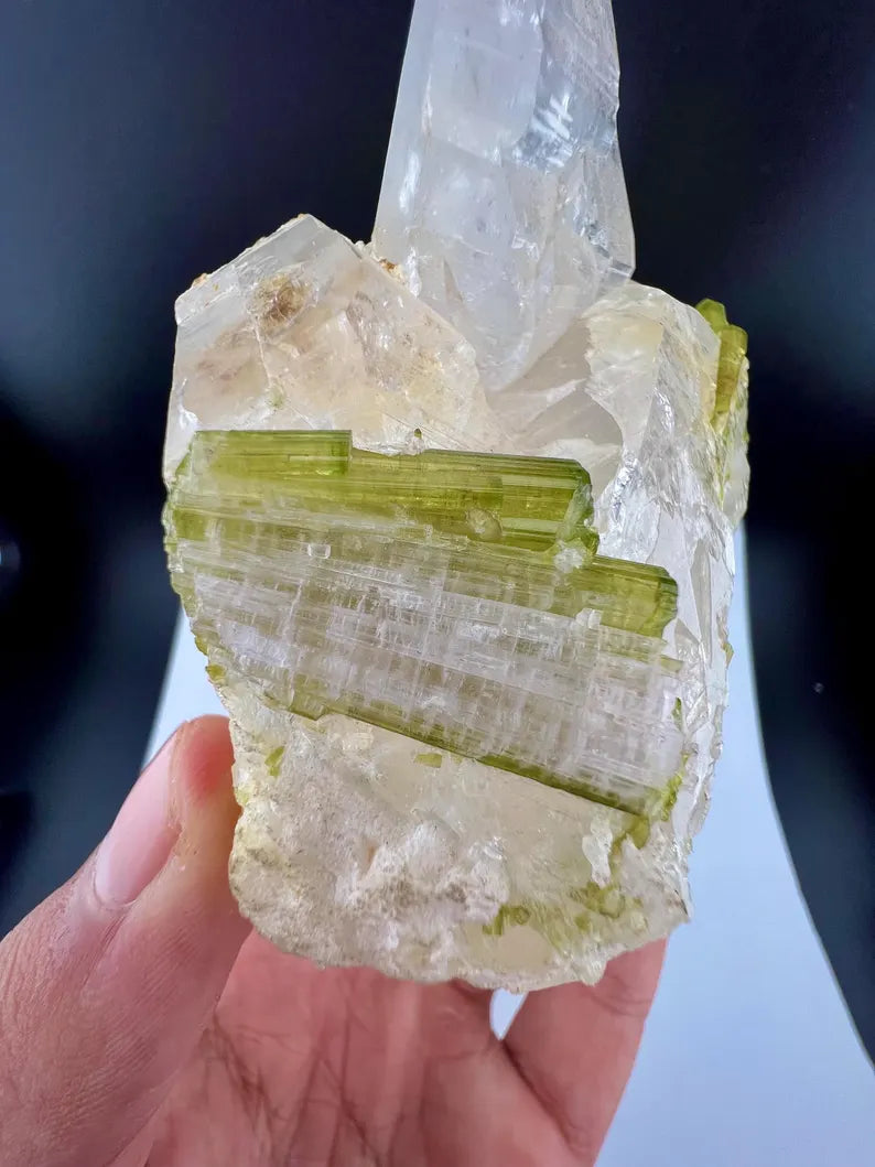 Green Tourmaline Bunch on Quartz from Skardu Pakistan - 650 Grams