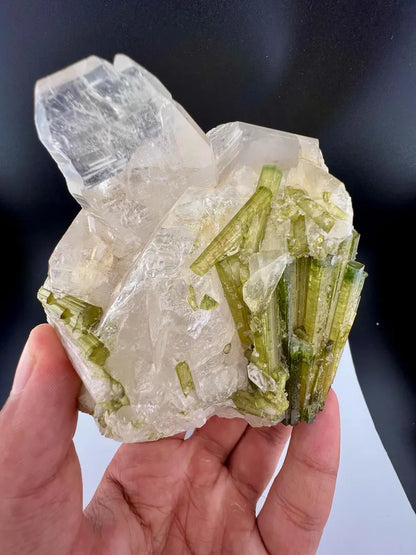 Green Tourmaline Bunch on Quartz from Skardu Pakistan - 650 Grams