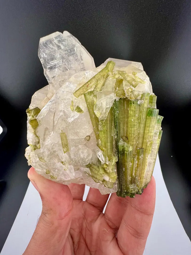 Green Tourmaline Bunch on Quartz from Skardu Pakistan - 650 Grams