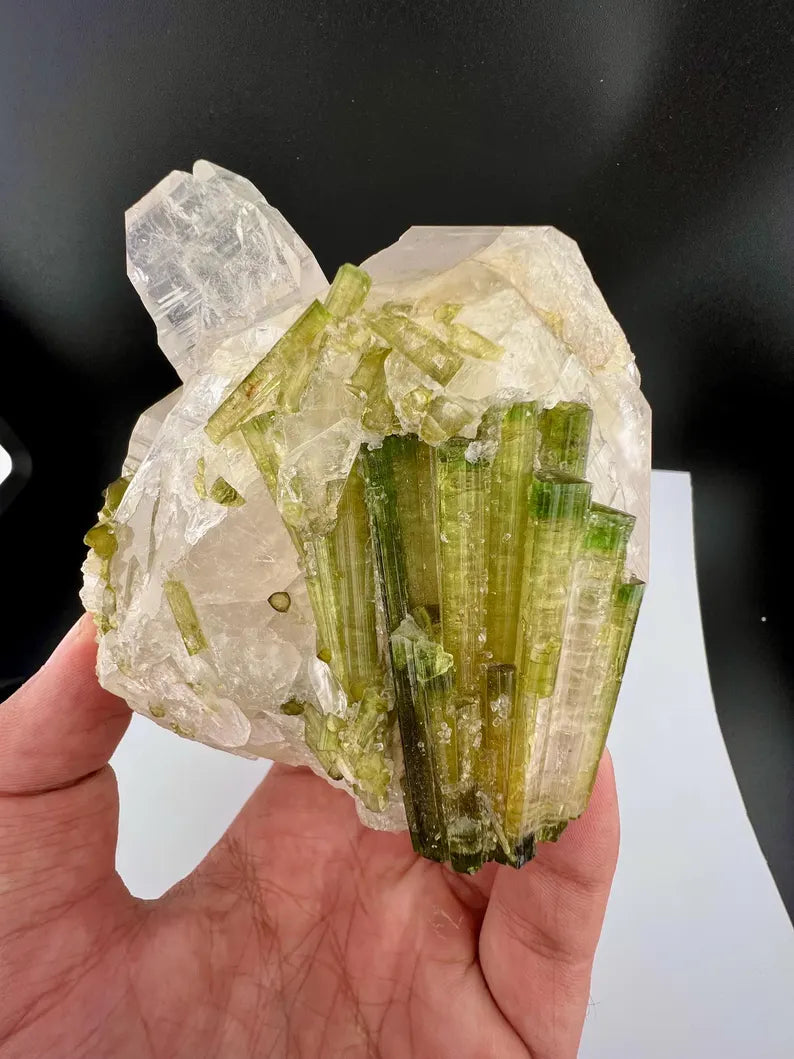 Green Tourmaline Bunch on Quartz from Skardu Pakistan - 650 Grams