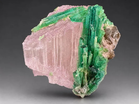 Green Tourmaline Crystals on Pink Kunzite from Afghanistan - 233 Grams